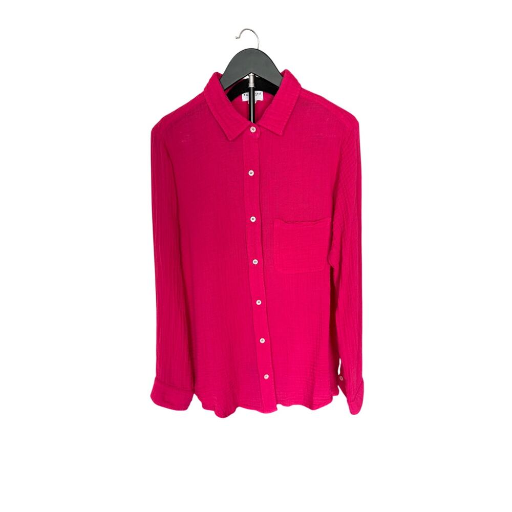 NWOT Felicite Bliss Boyfriend Gauze Shirt, Magenta, 4 (L)